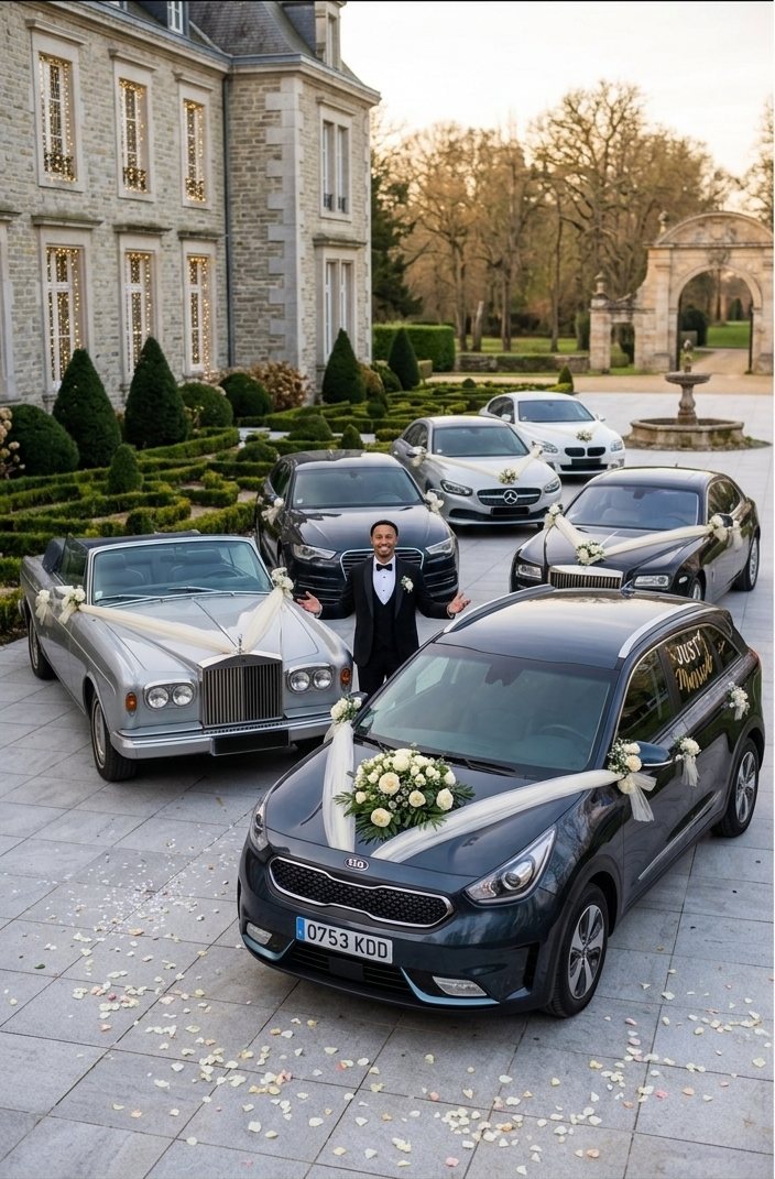 Véhicules PAPOU GO décorés devant un château
